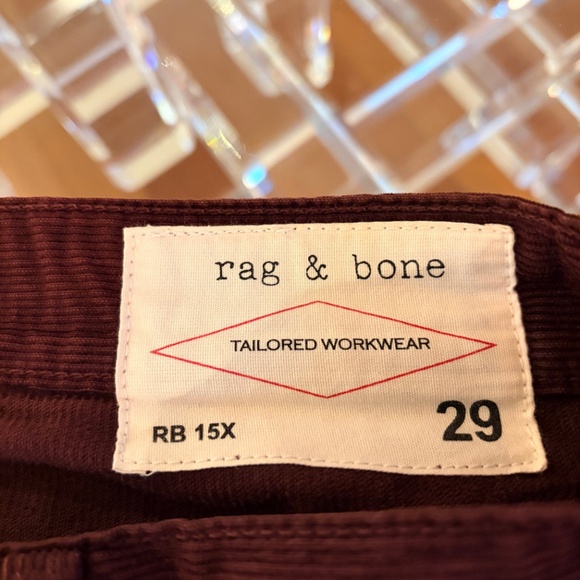 Rag & Bone Maroon Corduroy Slim Straight Pants Men's Size 29 - Picture 3 of 9